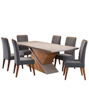 Conjunto de Mesa Sala de Jantar Tampo com Vidro Engel 1,80m 6 Cadeiras Sofia Madeirado Viero