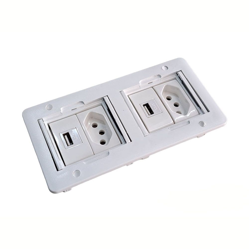Caixa Regua Retangular 2 Tomadas 2 Usb Dados