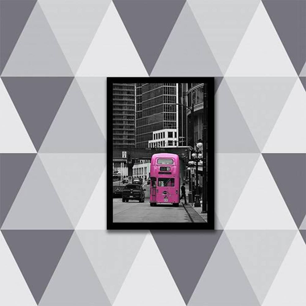 Quadro Fotografia Ônibus Rosa 24X18Cm