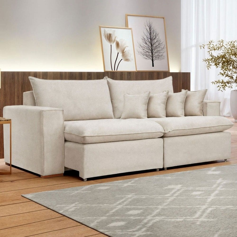 Sofá 2 Lugares Barcelona Retrátil Linho/Cru - Celflex Colchoes
