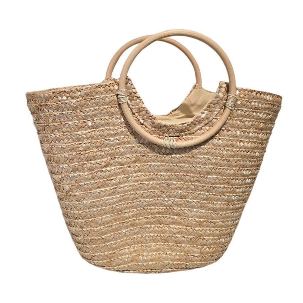 Bolsa Grande Cesta Alça Madeira Artesanal Praia Piscina Palha
