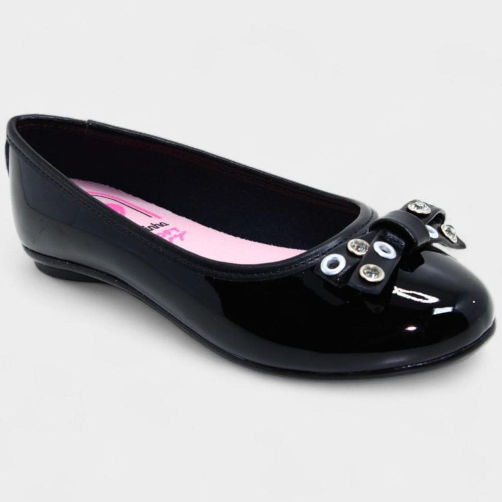 Sapatilha Infantil Molekinha Verniz Laço Strass - Preto