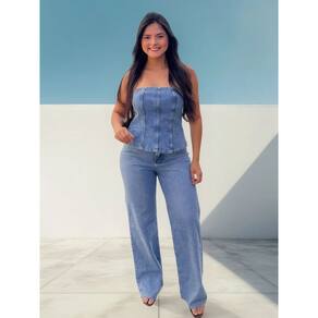 Calça Jeans Claro Feminino Wide Leg Crisconf