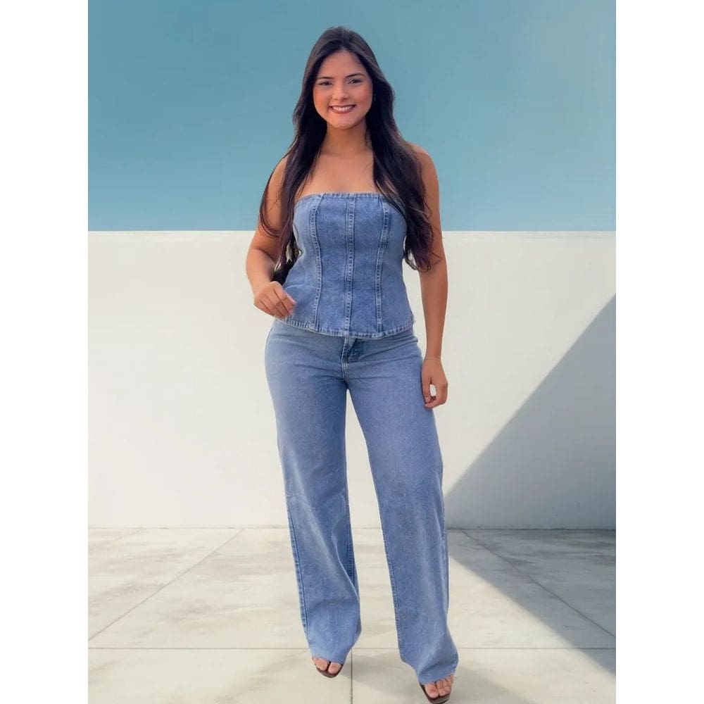 Calça Jeans Claro Feminino Wide Leg Crisconf