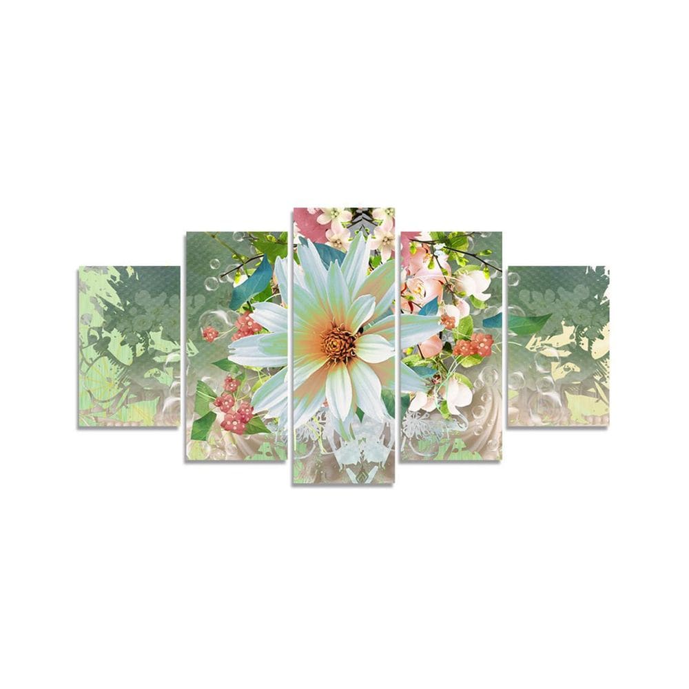 Quadro Decorativo Flor Branca Mosaico 5 Peças