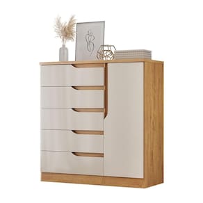 Comoda Paris Quarto Com 5 Gavetas E 1 Porta Canelato/off White