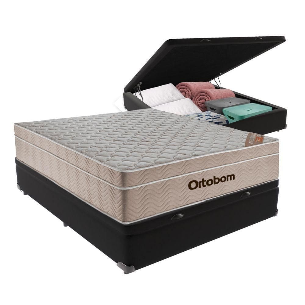 Airtech Colchão Ortobom Viúvo Baú Bege 128cm Preto