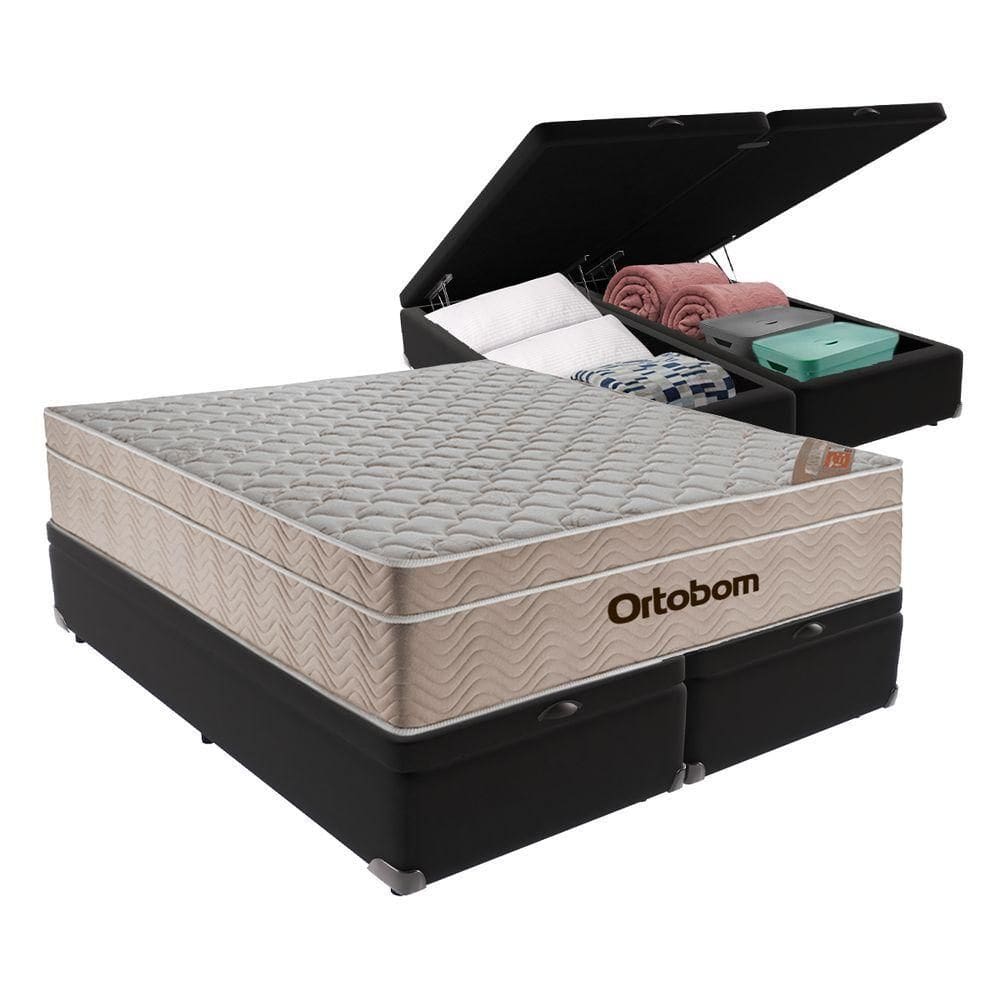 Airtech Colchão Ortobom Queen Com Baú Bege Preto