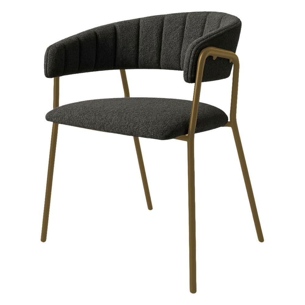 Cadeira com Braços Maraú PSG Móveis Estofada Bouclé Grafite com Base em Aço Dourado