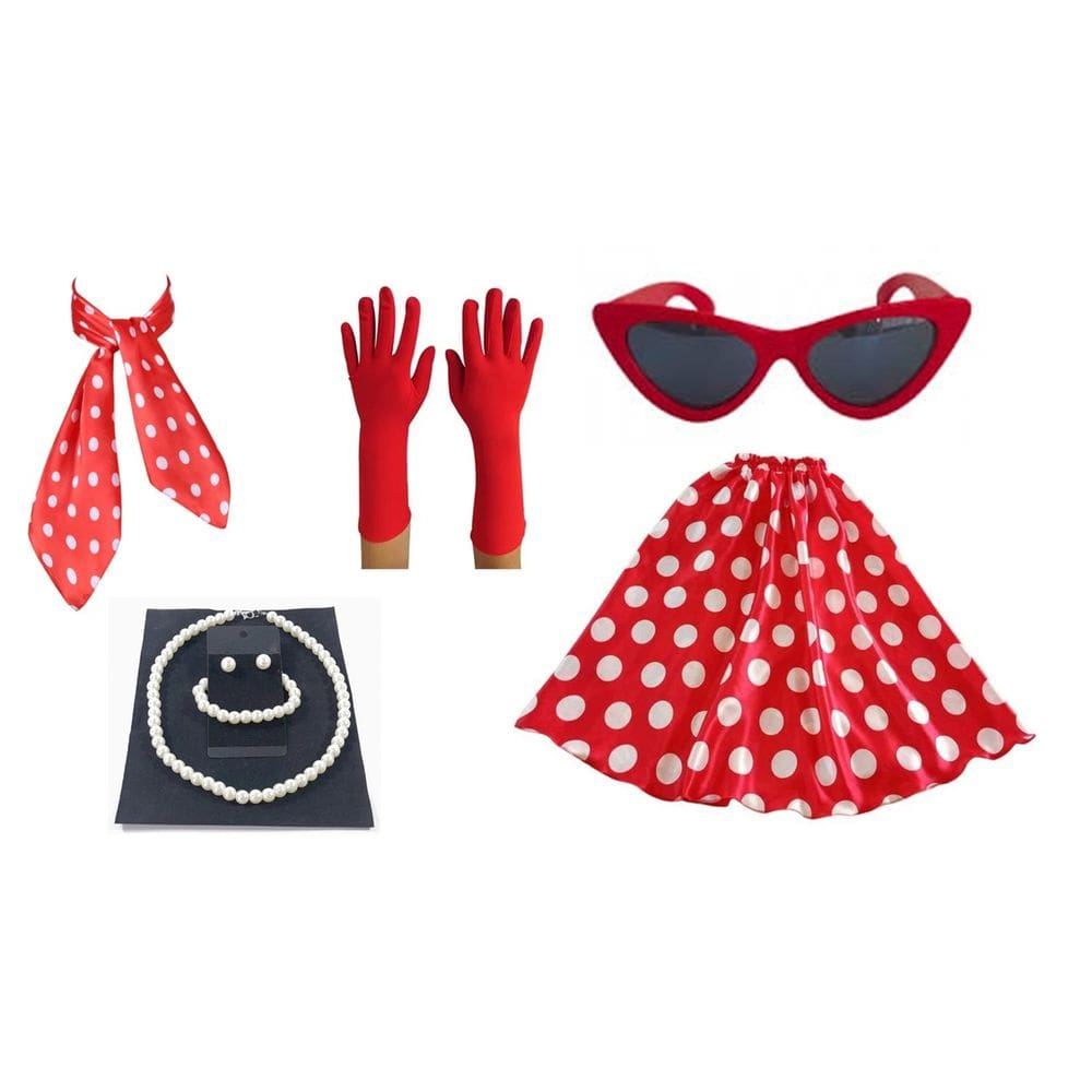 Fantasia Anos 50 60 Lenço Pulseira Oculos Colar Luva Saia