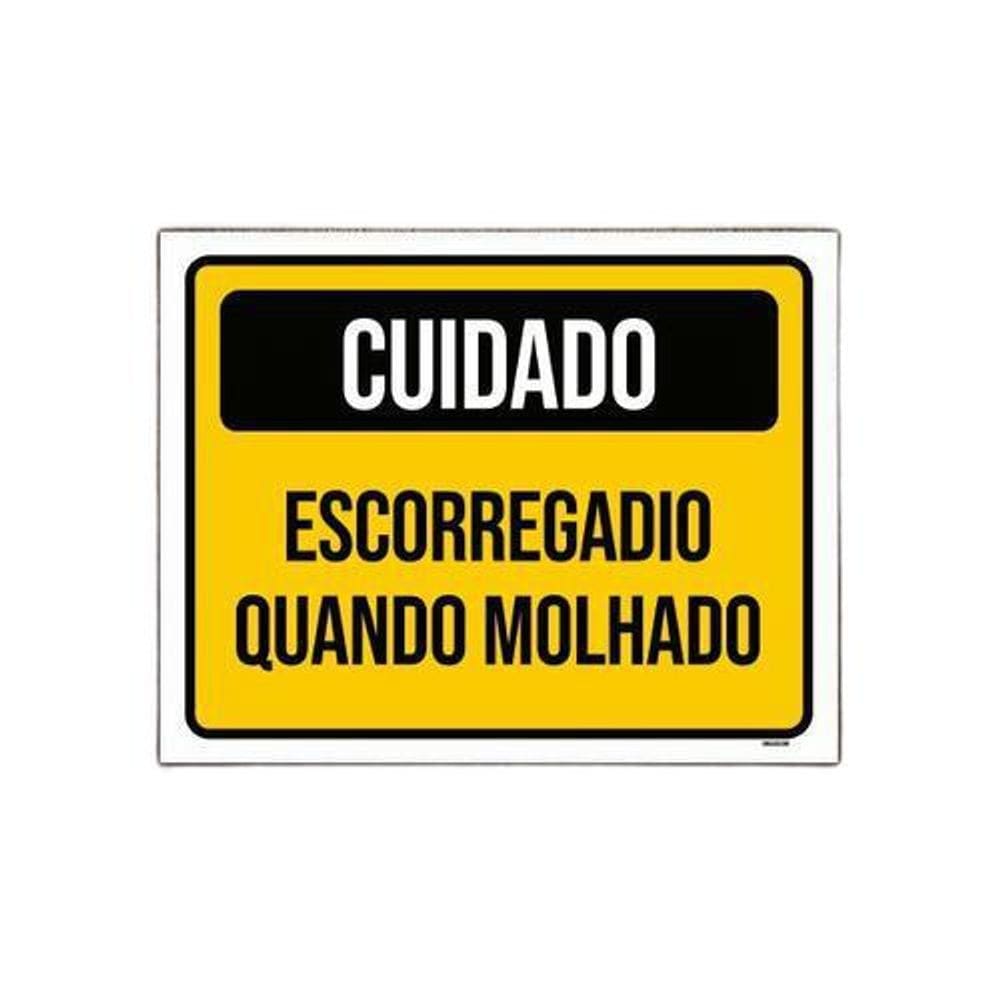 Placa Sinalização Cuidado Escorregadio Quando Molhado 18X23