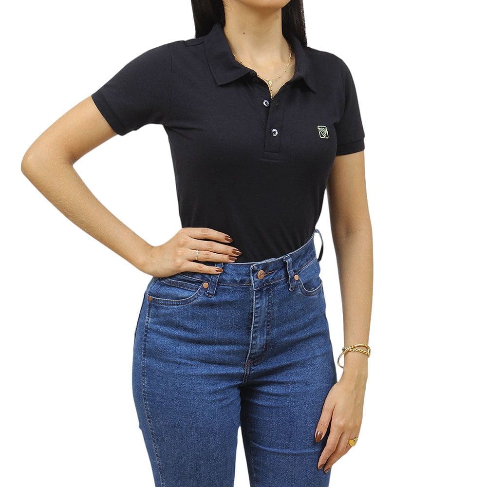 Camisa Gola Polo Feminina Preta Cowboy Winner 37688