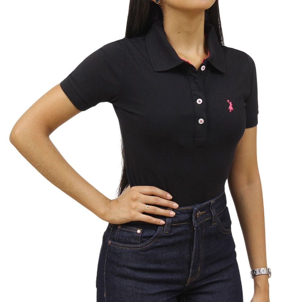 Camisa Gola Polo Feminina Preta Austin 38025