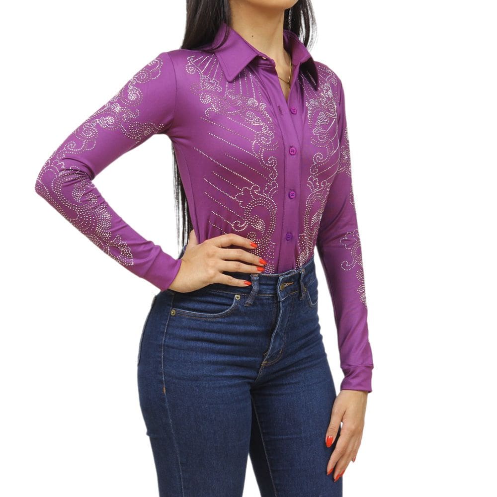 Body Feminino Bordado com Strass Roxo Country City 36880