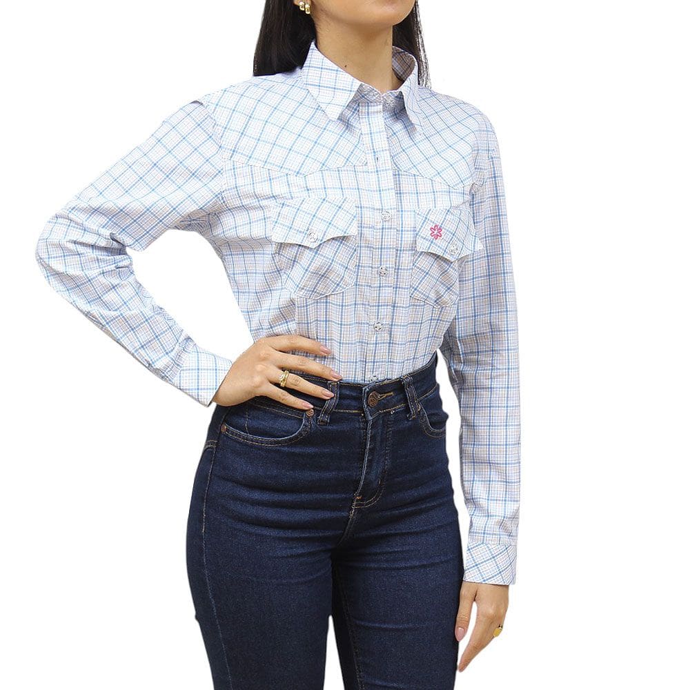 Camisa Feminina Xadrez Manga Longa Azul Tuff 37770