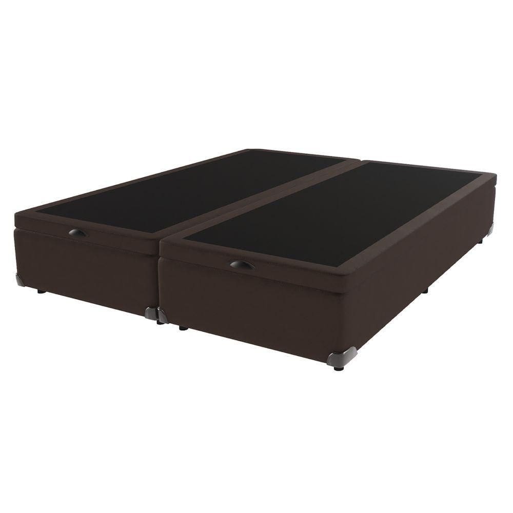Cama Box Com Baú King Bege De Madeira 193cm Kazamix Marrom