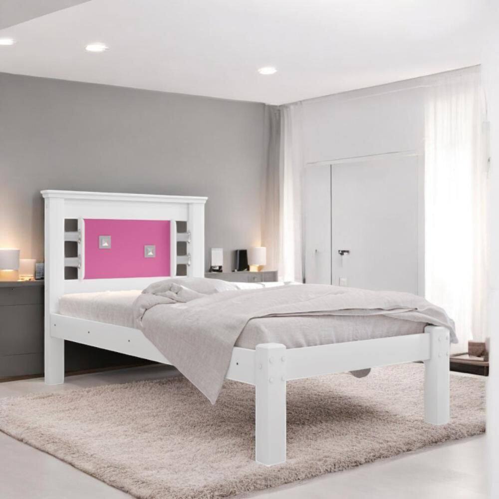 Cama Solteiro Laribella Branca E Rosa Com Colchão