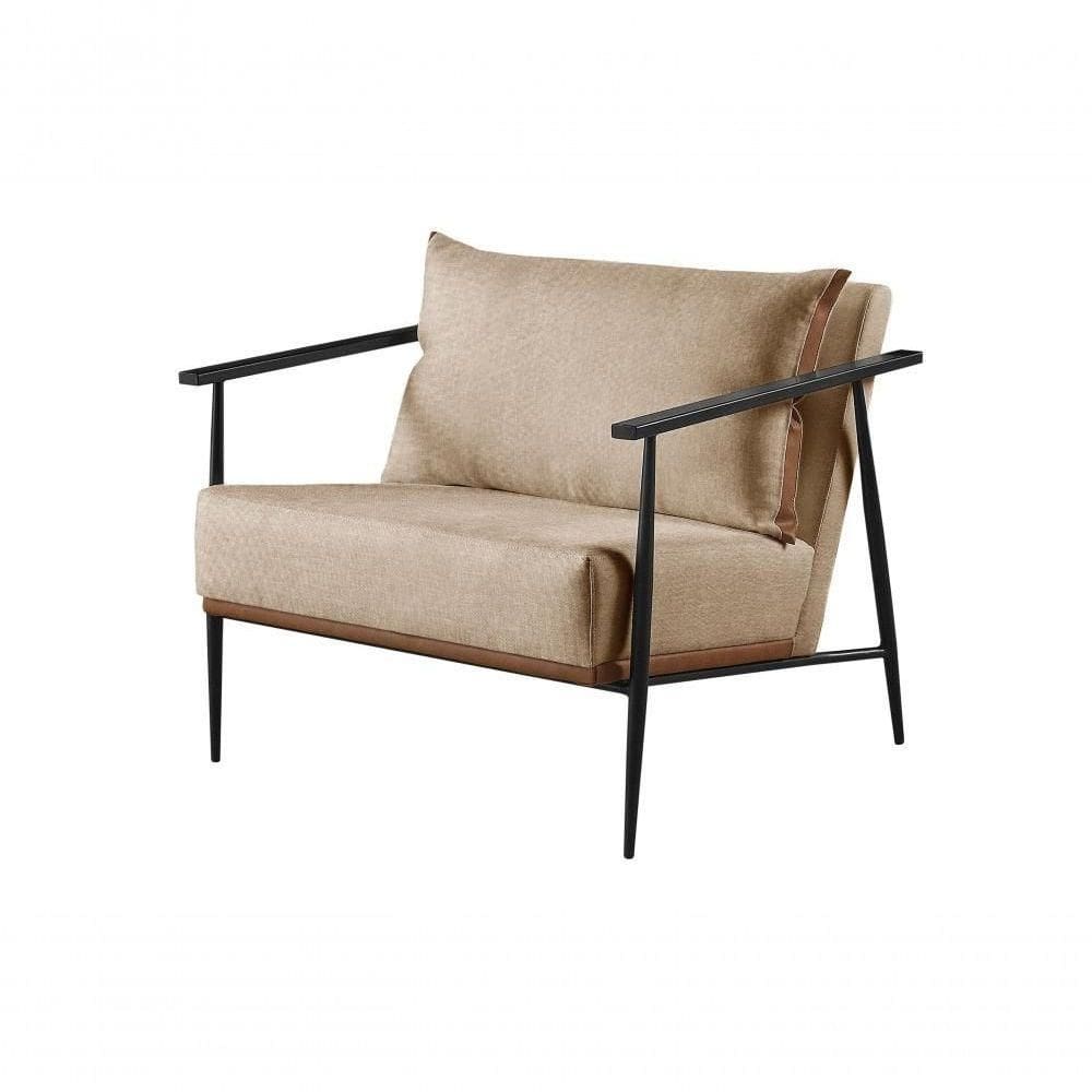 Poltrona Decorativa Bege Médio Veludo Mari Design Moderno