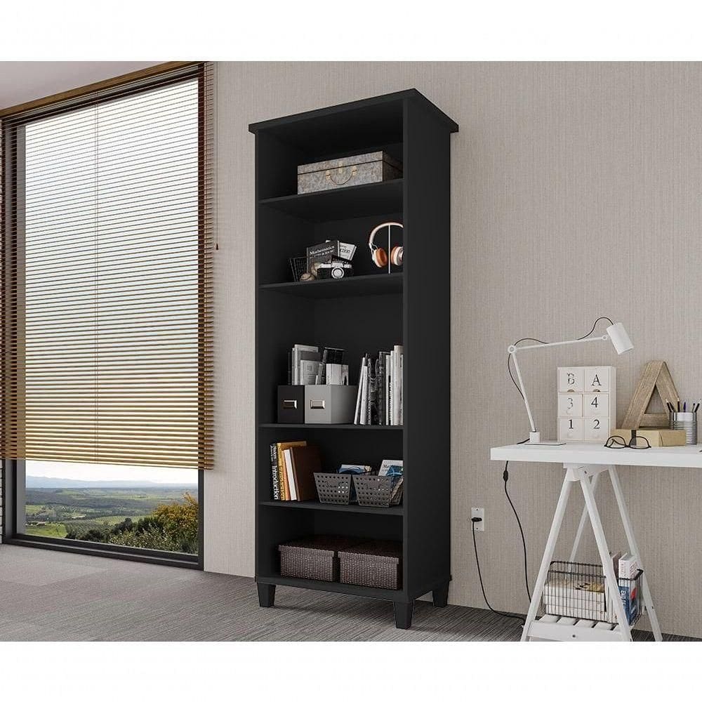 Armário Organizador Multiuso Com Prateleiras Library Preto - Luapa