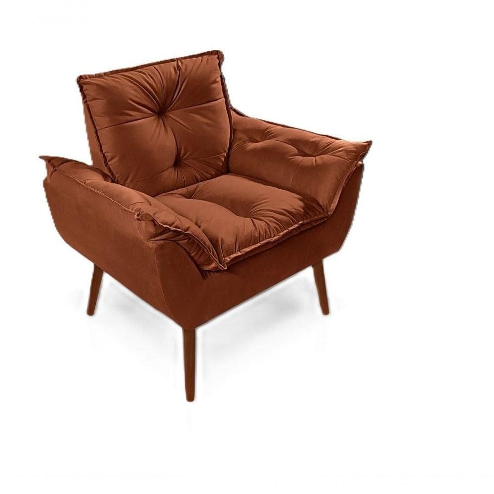 Poltrona Decorativa Opala Confortável para Sala, Quarto, Recepção, Escritório - Suede Luxo Terracota