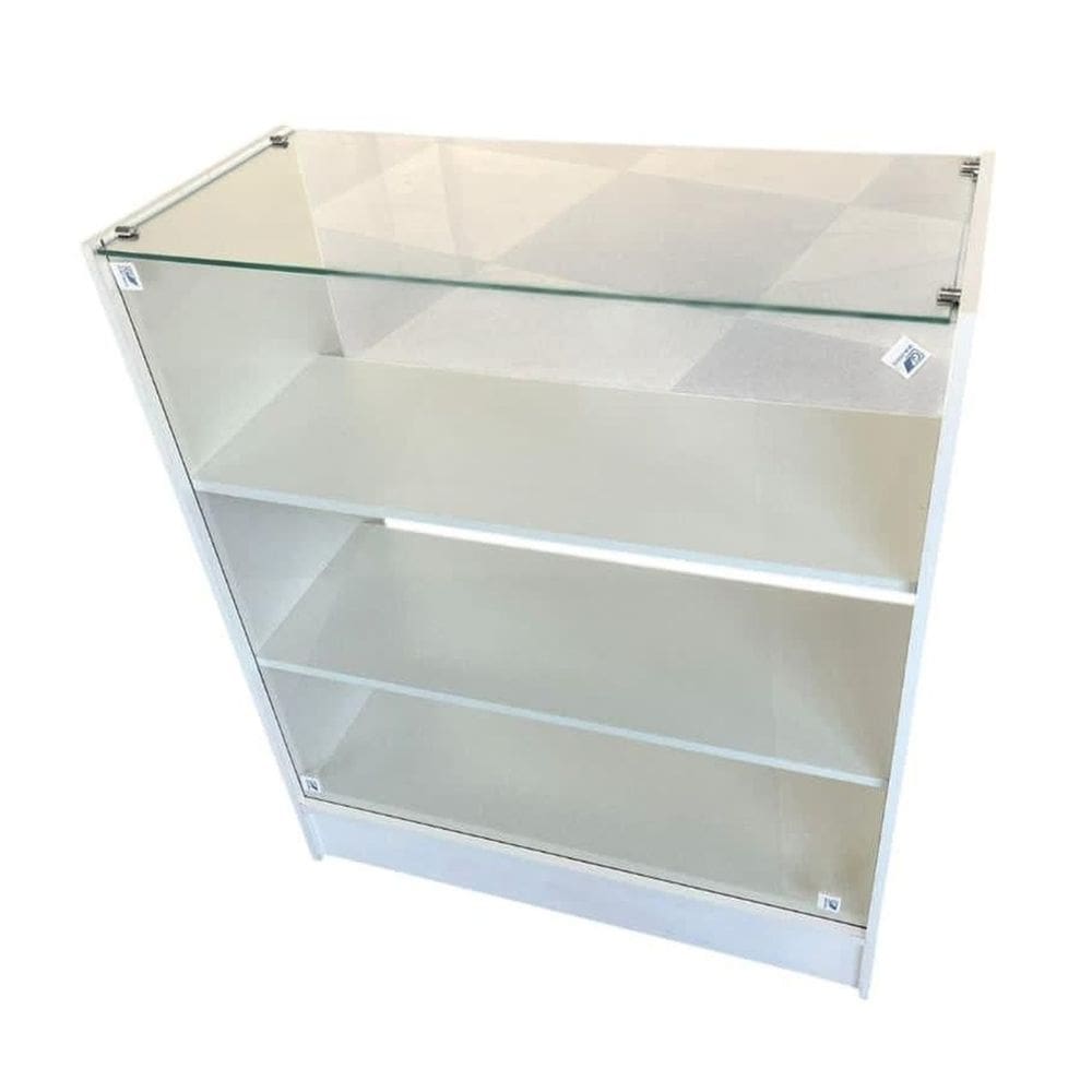 Balcão Vitrin. Com Tampo De Vidro Expositor Branco 100X87X38Cm - Deep