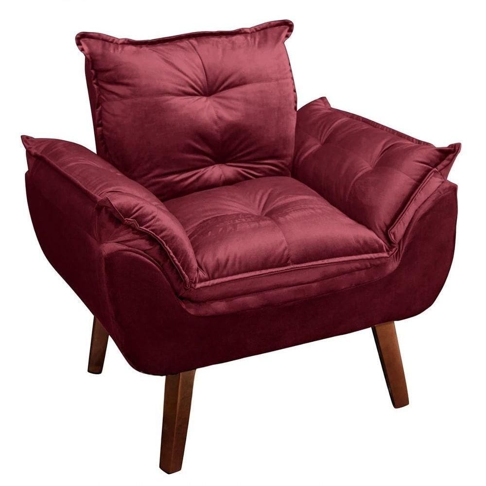 Poltrona Decorativa Sala de Estar Opala Suede para Escritório, Salão, Recepção - Bordô