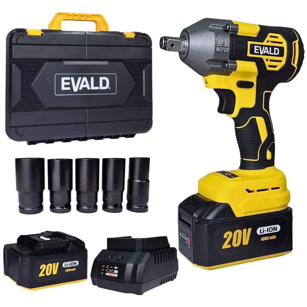 Chave de Impacto 1/2 POL 20V Brushless com 2 Baterias e Maleta com Kit 5 Soquetes EV-7600S EVALD
