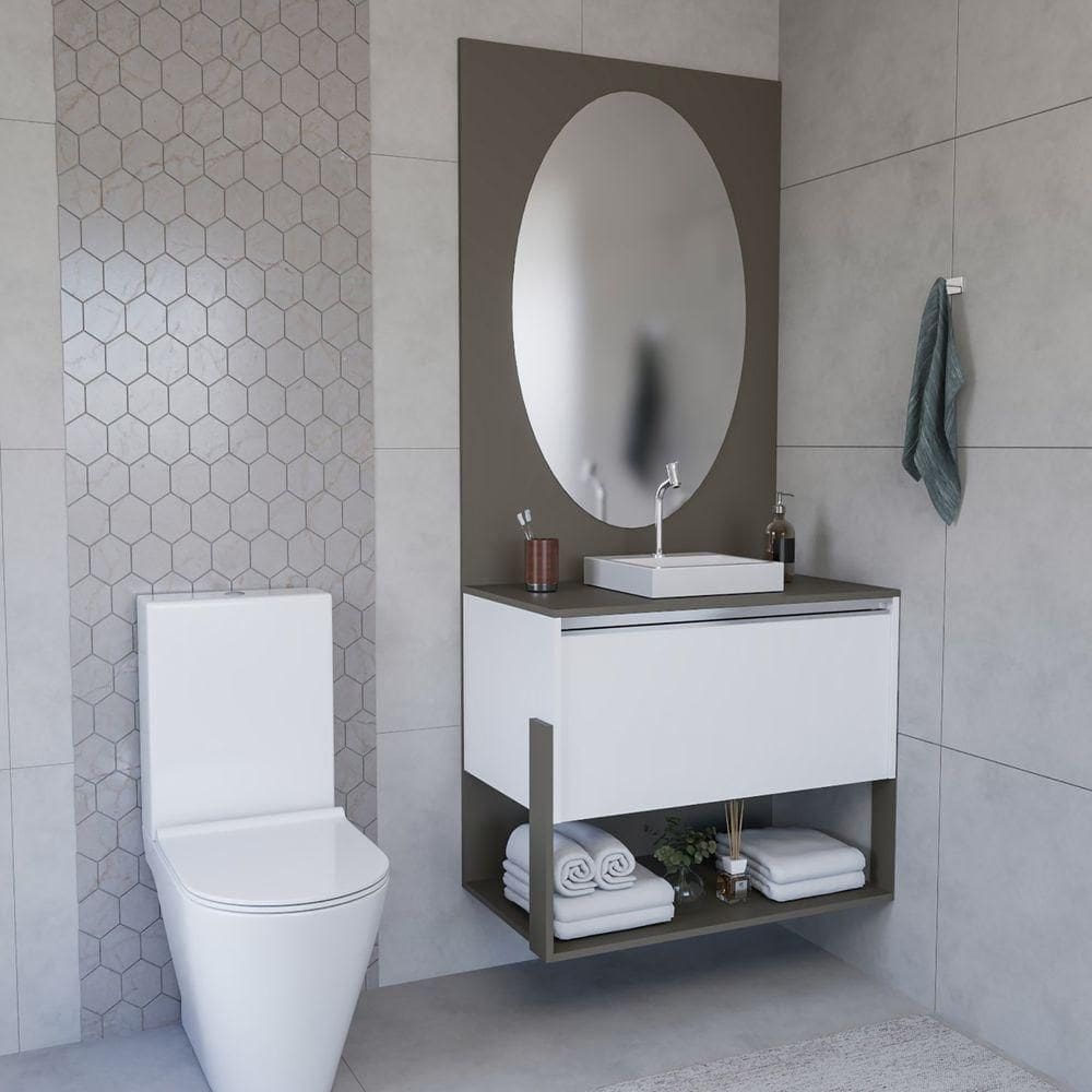 Conjunto Gabinete E Espelheira Plena Superior 100cm Bronze Branco