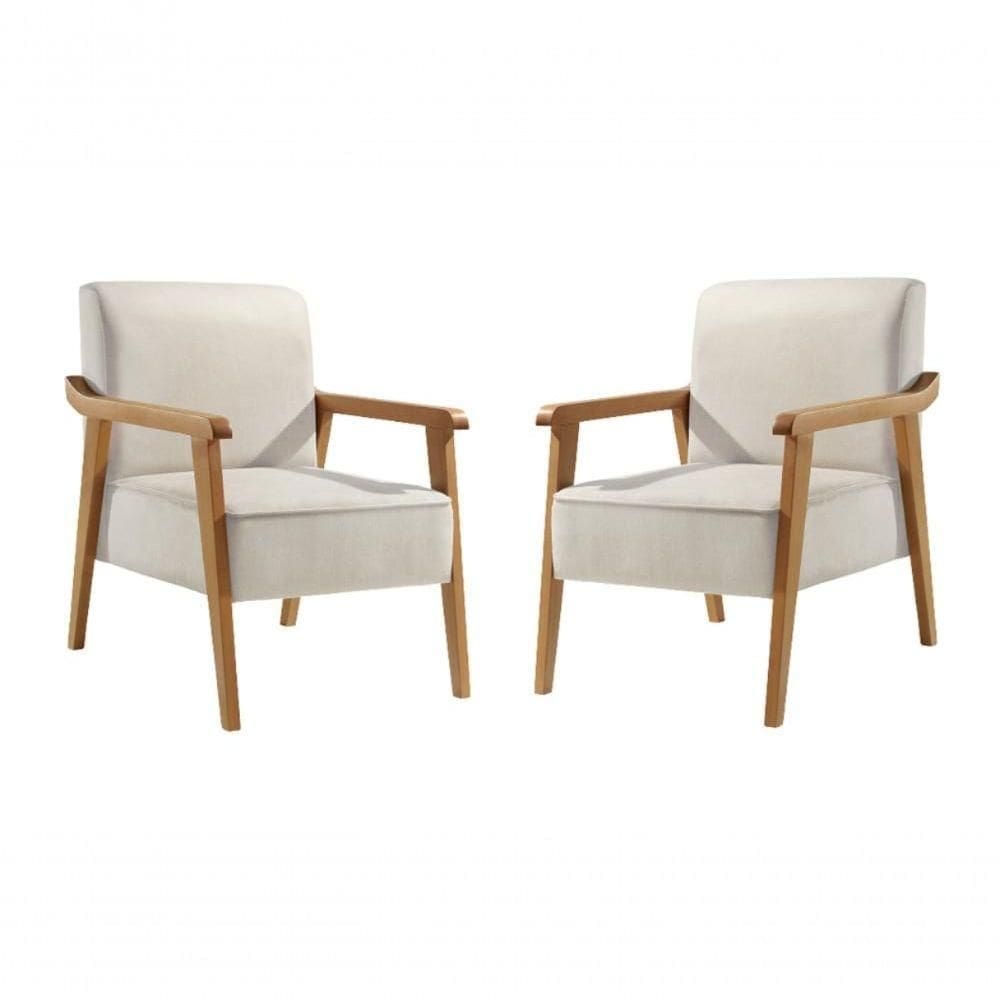 Kit 2 Poltronas Amora Linho Off-white Confort Sala