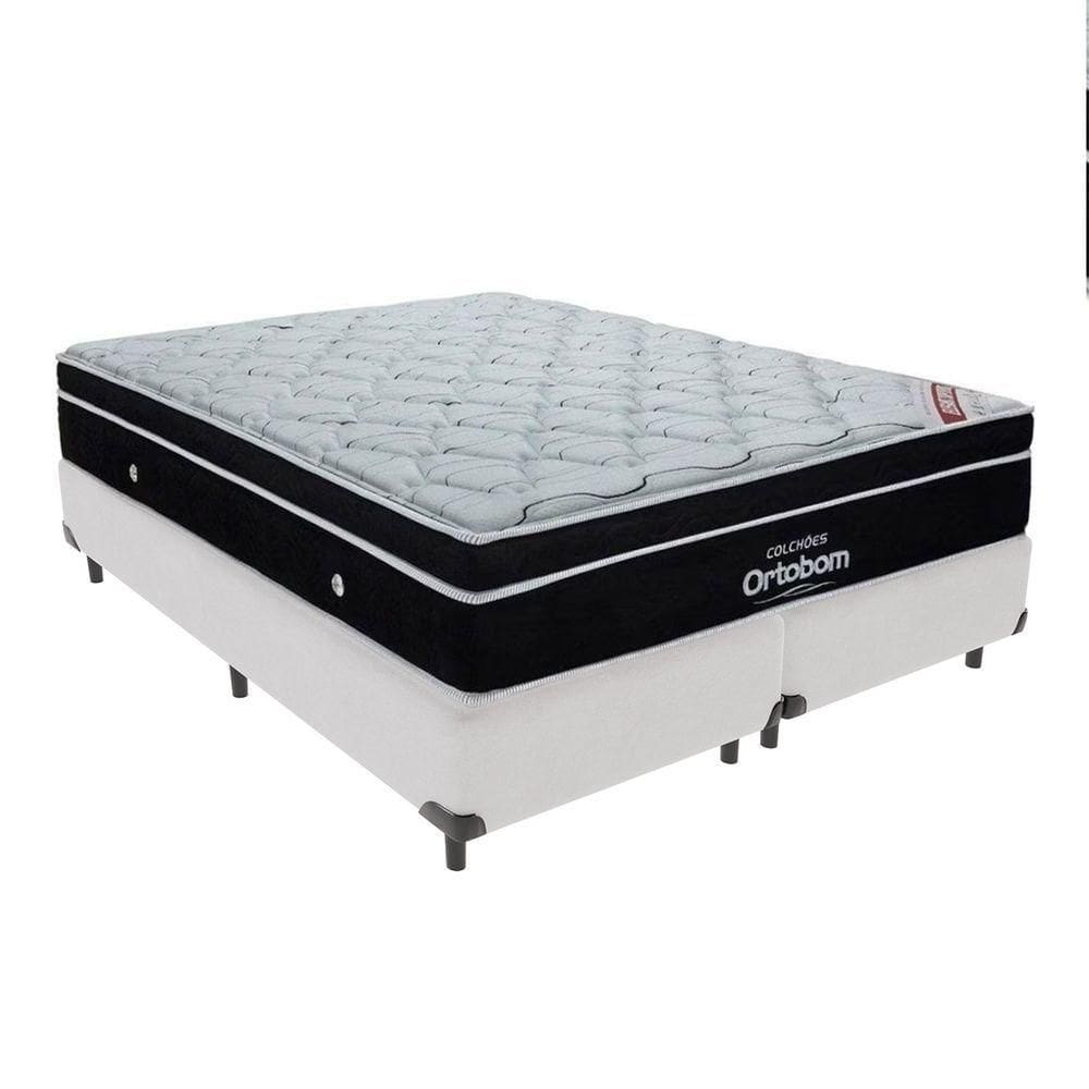 Cama + Box Colchão King Com Molas Ensacadas Ortobom Europillow Elegant Branco