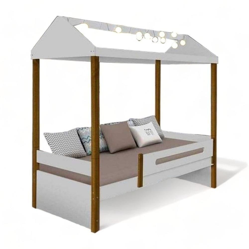 Cama Casa Solteiro Sara Branca Com Led