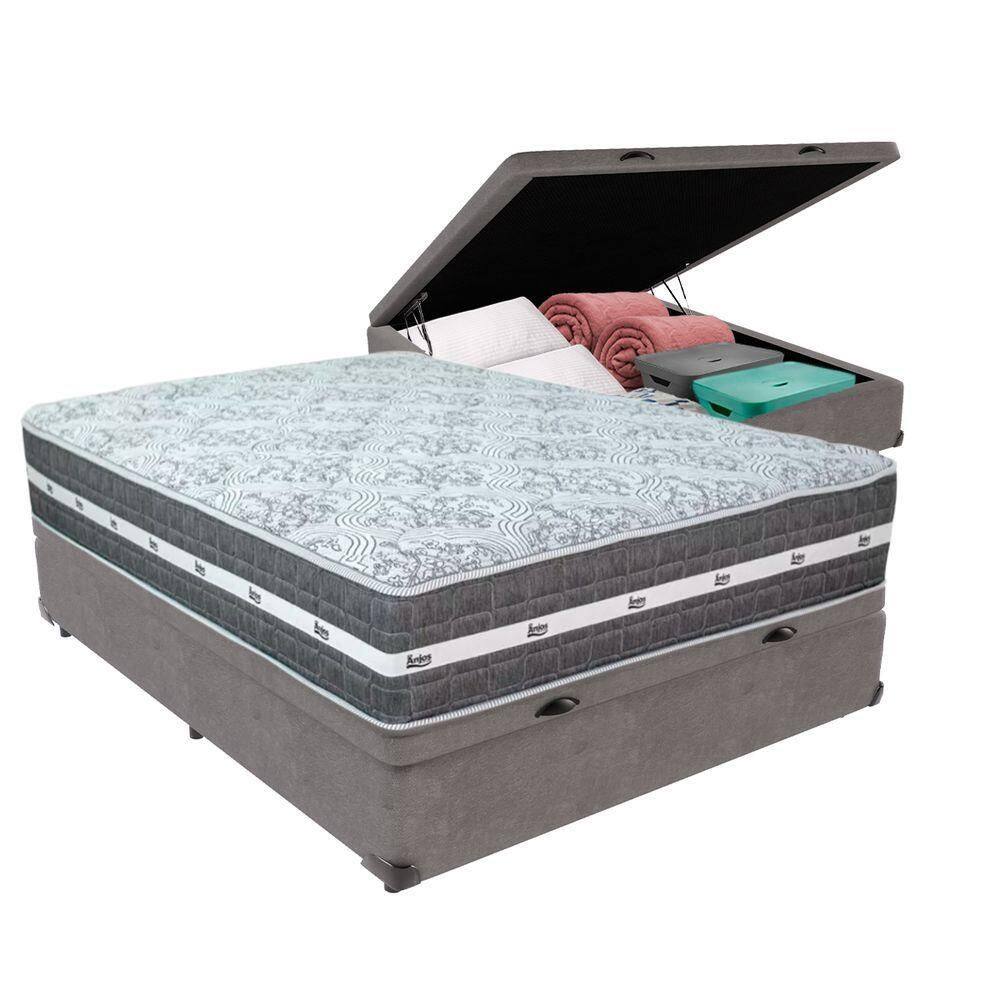 Cama Box Baú E Colchão Black Graphite Molas Ensacadas Casal 138x188x27 Casal Cinza