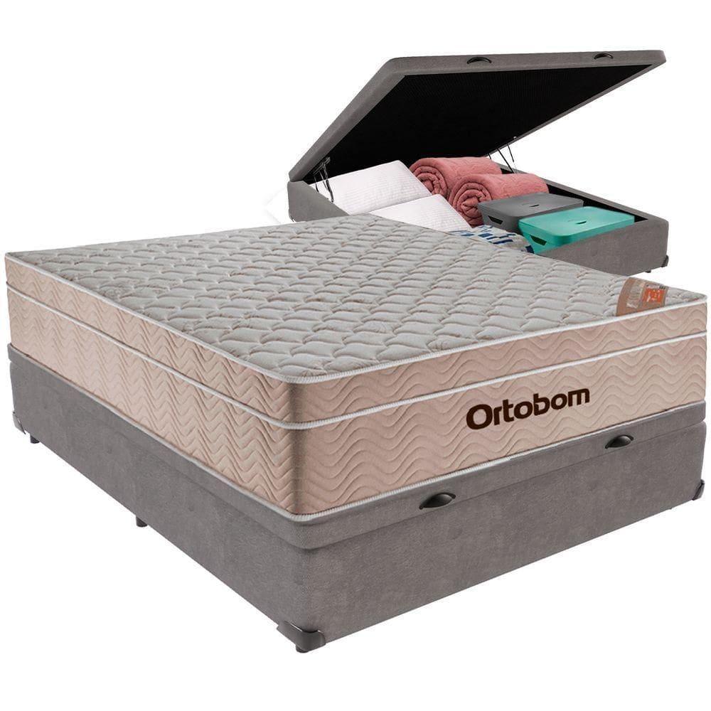 Cama Box Baú E Colchão Airtech Molas Ensacadas Viúvo Ortobom Viúvo Cinza