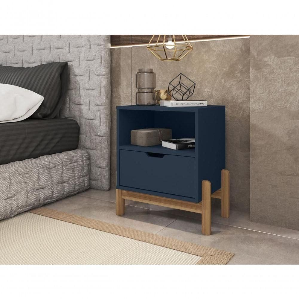 Mesa De Cabeceira C- Nicho E Gaveteiro Porta Itens Aurora Azul Cobalto