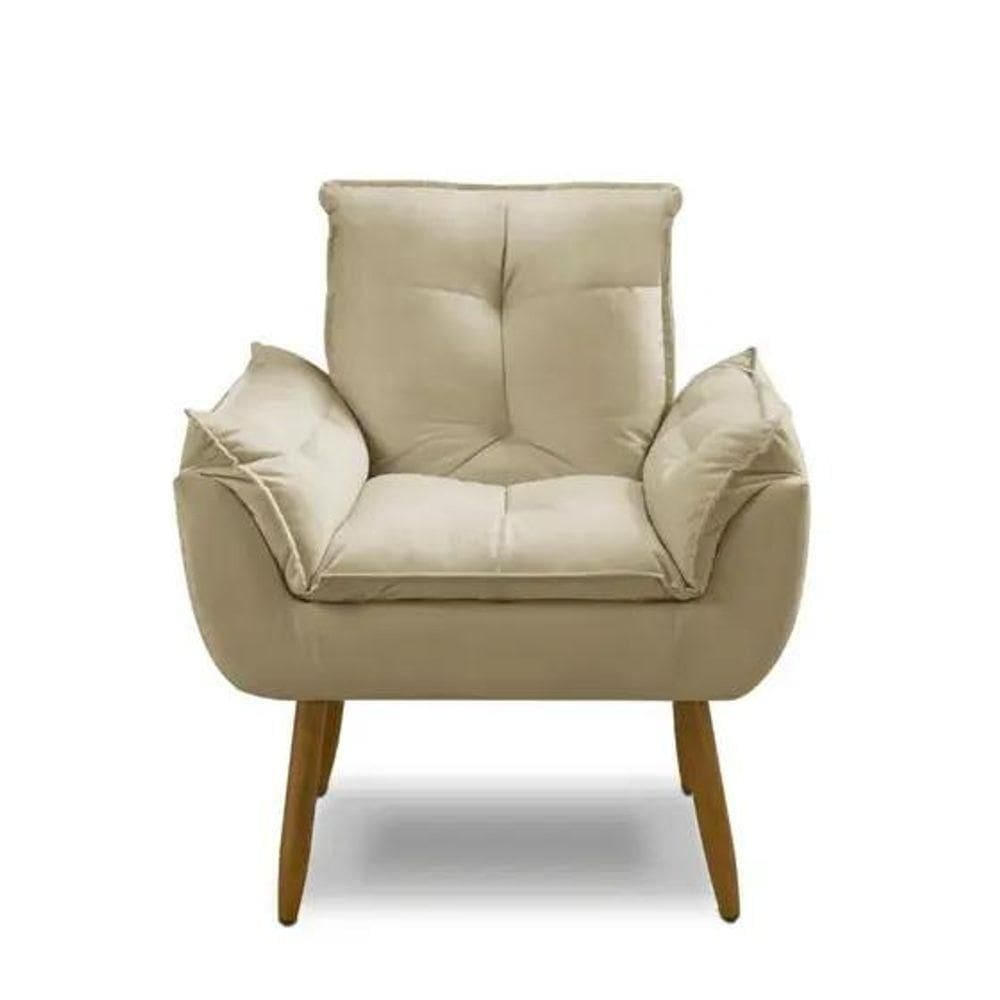 Poltrona Decorativa Opala Confortável Para Sala Quarto Recepção Escritório Suede Luxo Bege