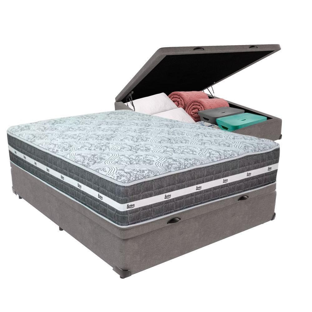 Cama Box Baú Casal E Colchão Black Graphite Molas Ensacadas Cinza