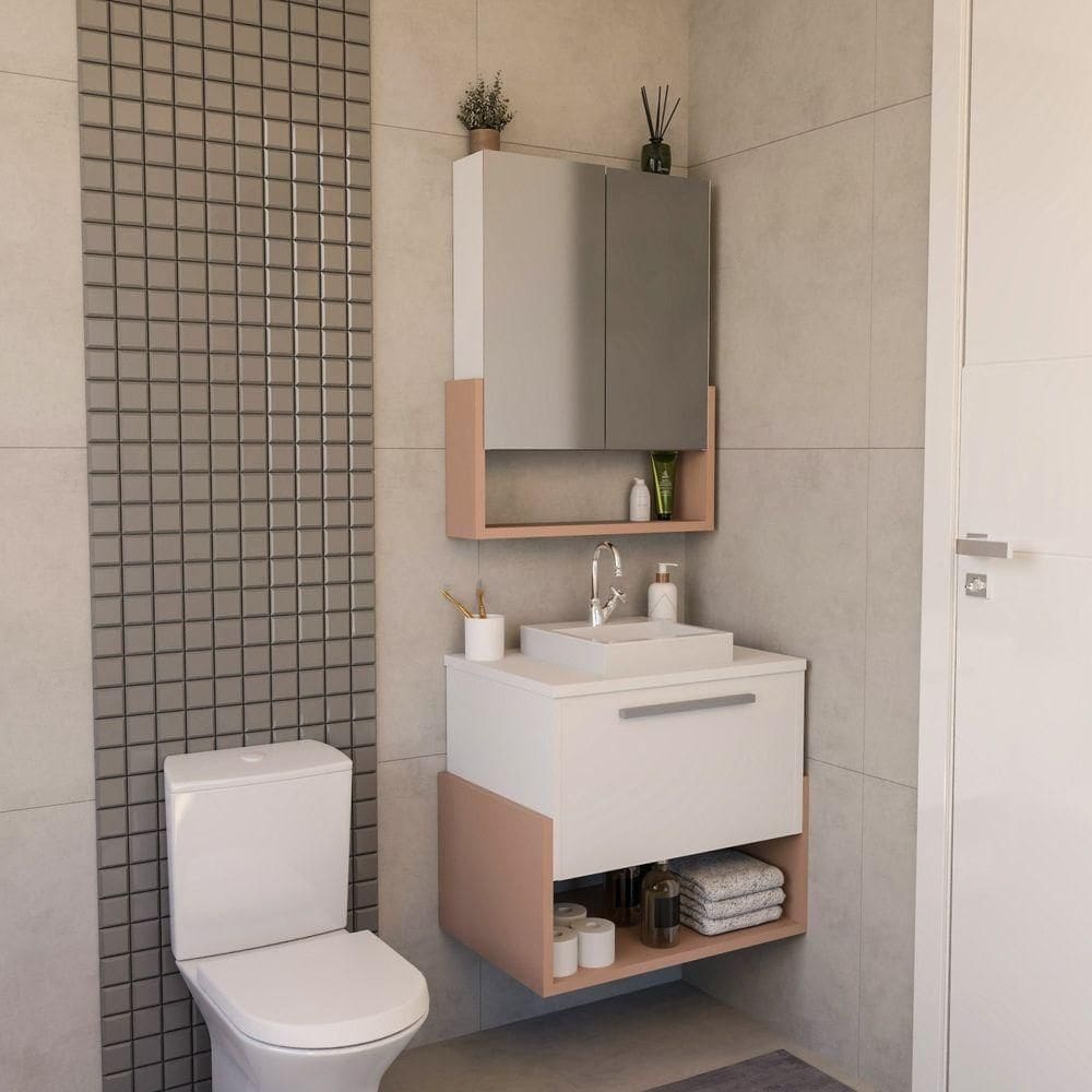 Conjunto Gabinete E Armário Inspira Design 60cm Salmão