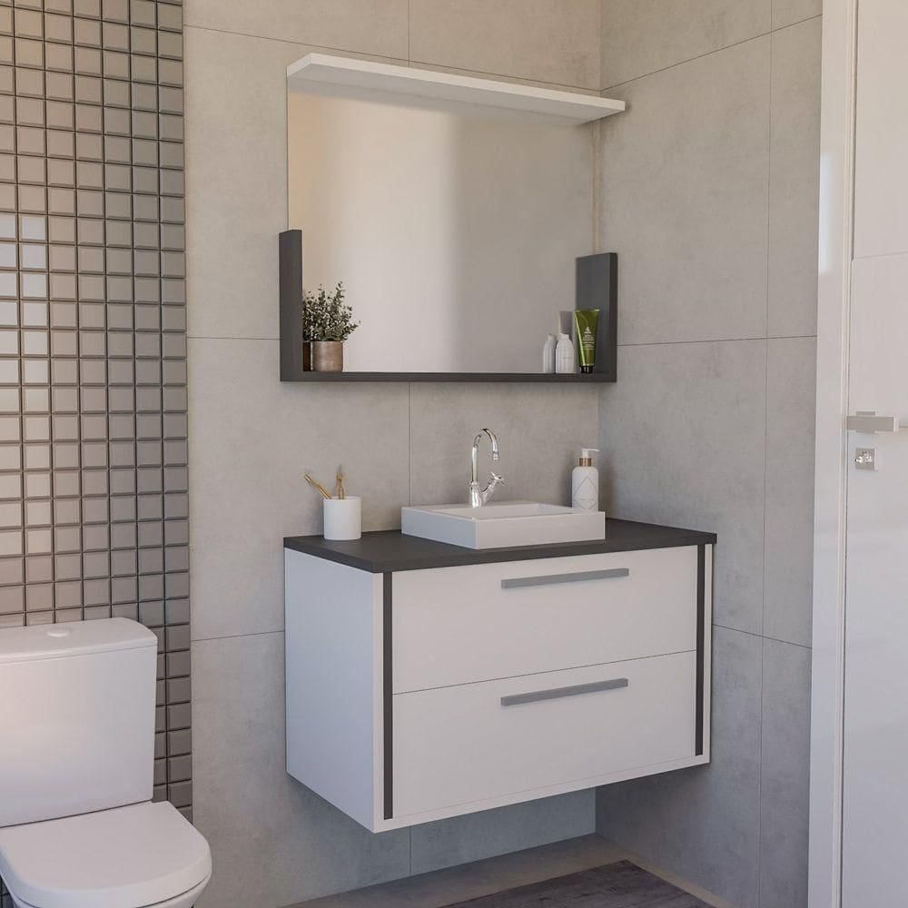 Conjunto Gabinete E Armário Inspira Design 60cm Chumbo