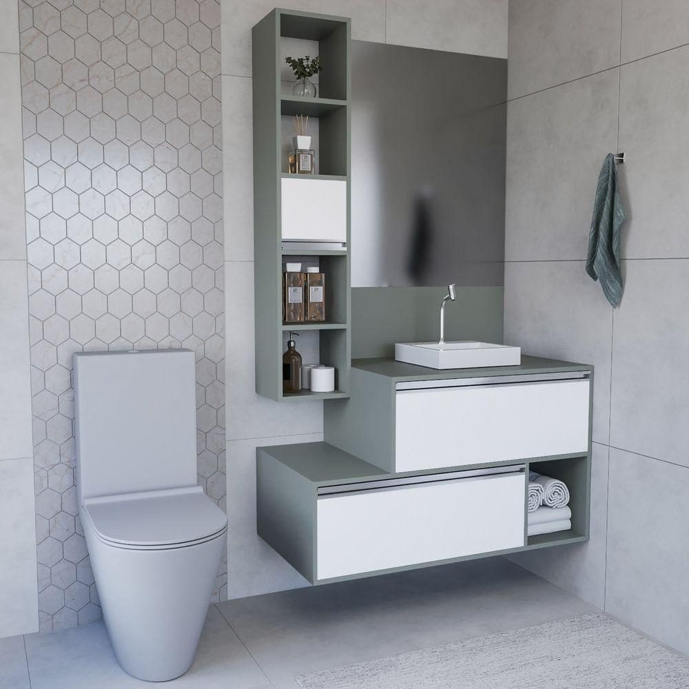 Conjunto Gabinete E Espelheira Plena Conceito 120cm Verde Branco