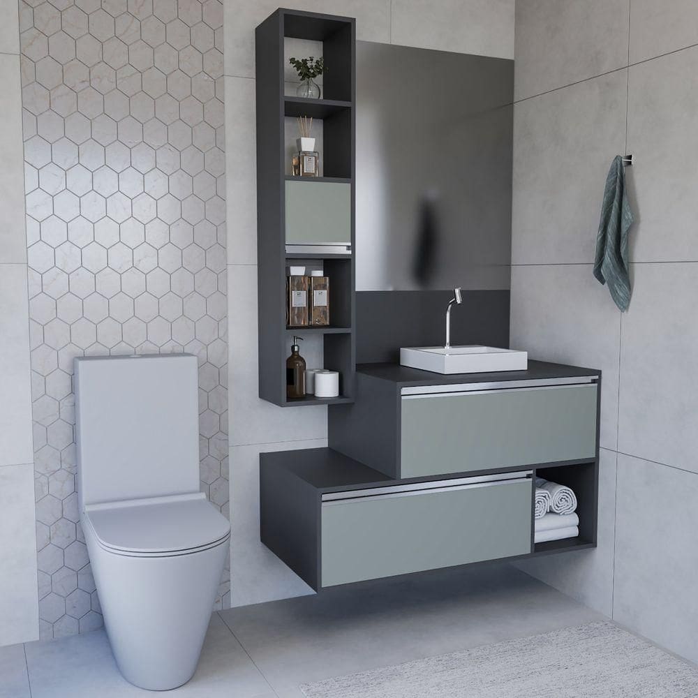 Conjunto Gabinete E Espelheira Plena Conceito 120cm Chumbo Verde