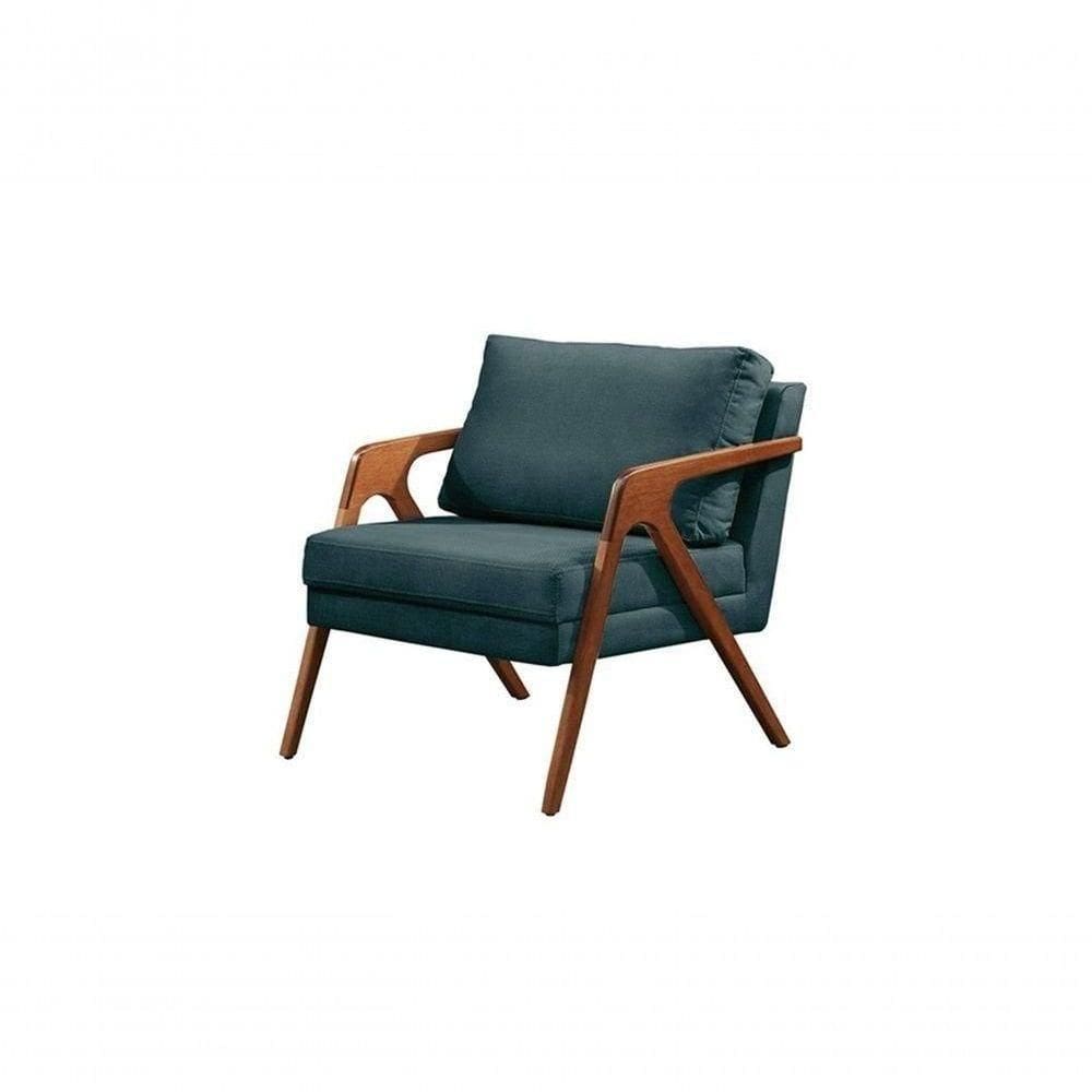 Poltrona França Suede Azul Decorativa Sala Estar Confort
