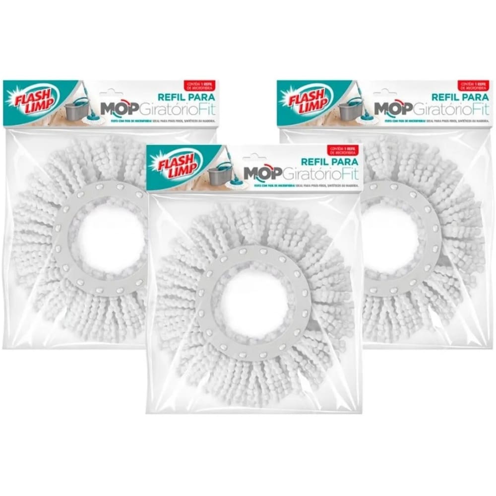 Kit 3 Refil Mop Giratorio Esfregão Fit RMOP5011 Flashlimp