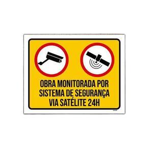 Placa Sinalização Obra Monitorada Sistema Segurança 27X35