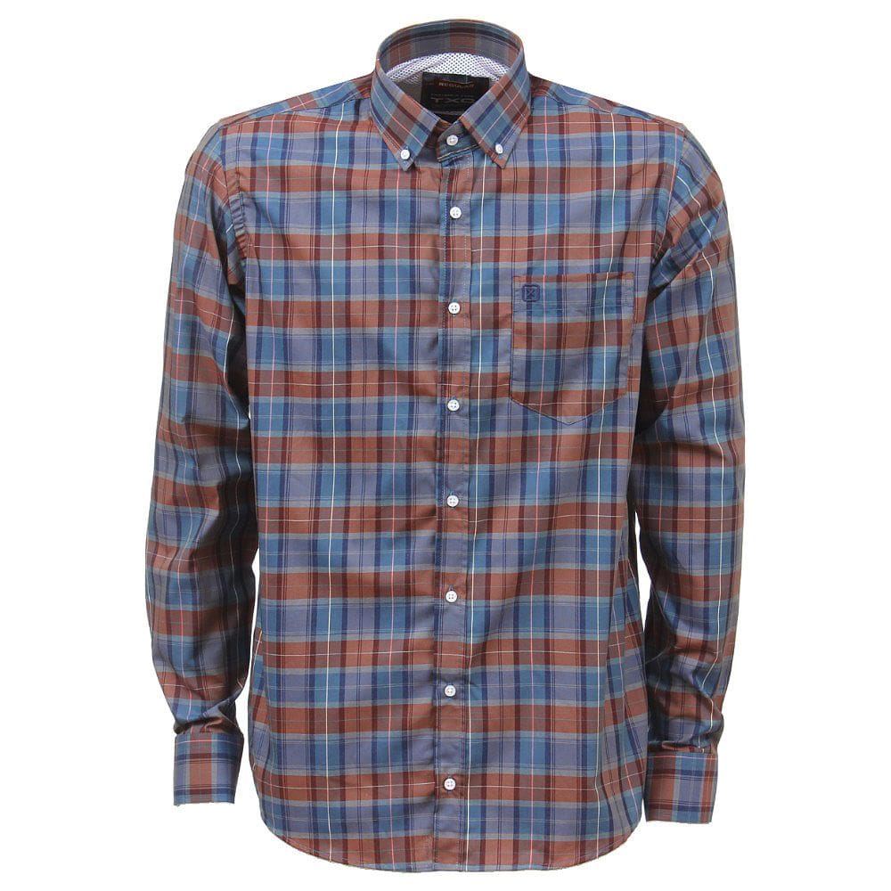 Camisa Masculina Xadrez Azul Manga Longa TXC 38422