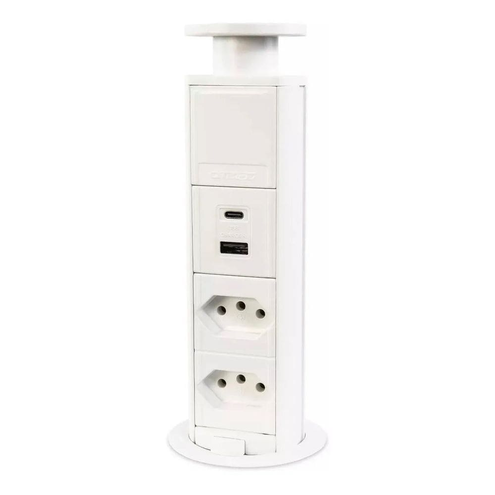 Torre Totem 2 Tomadas 1 USB + 1 USB-C Turbo Charger