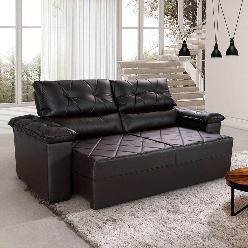 Sofa Hellen Cj Estofado Reretratil Reclinavel Asturias Pu Marrom