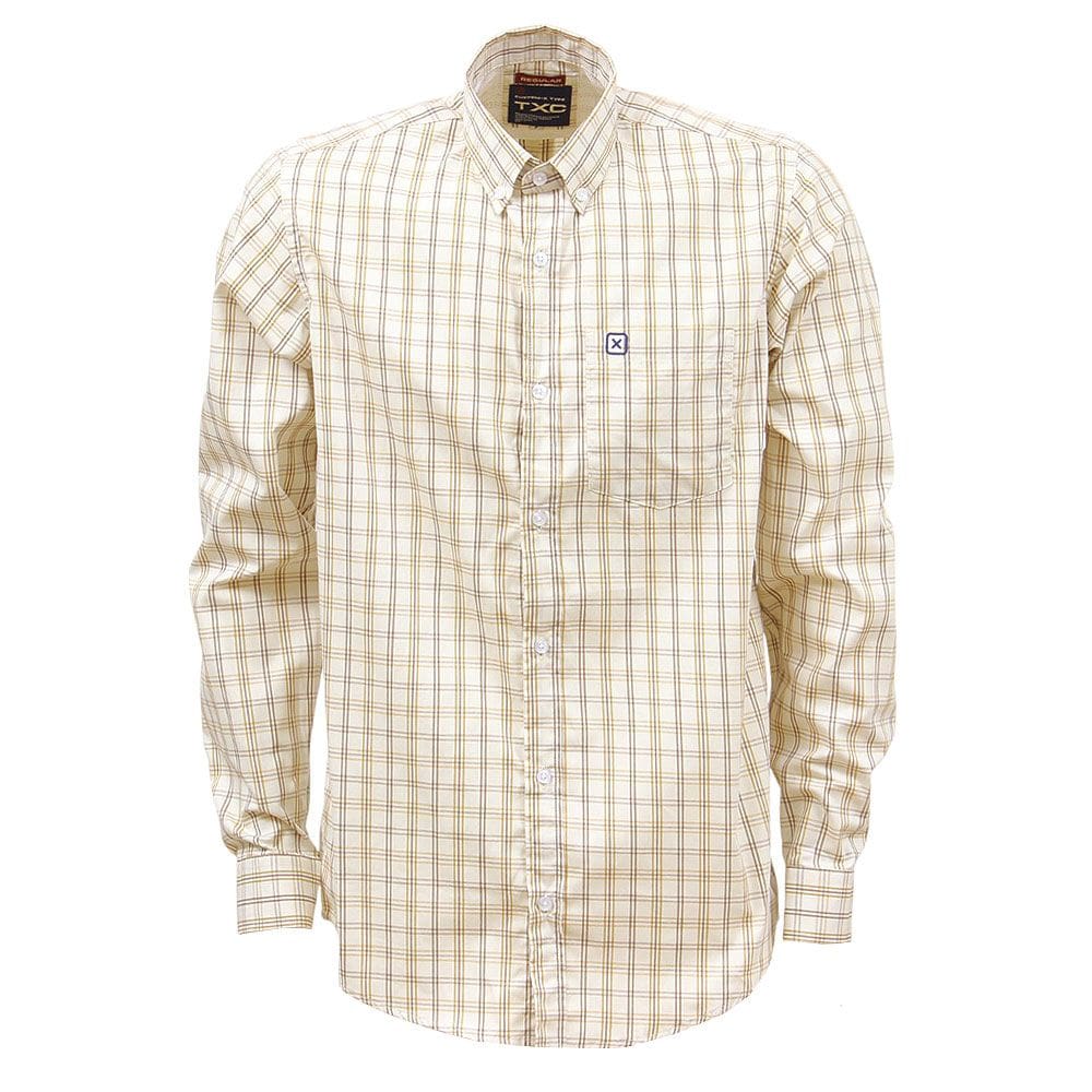 Camisa Xadrez Masculina Bege Manga Longa TXC 38270