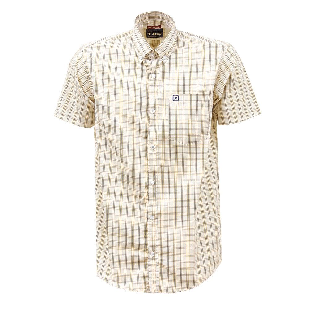 Camisa Xadrez Masculina Bege Manga Curta TXC 38271