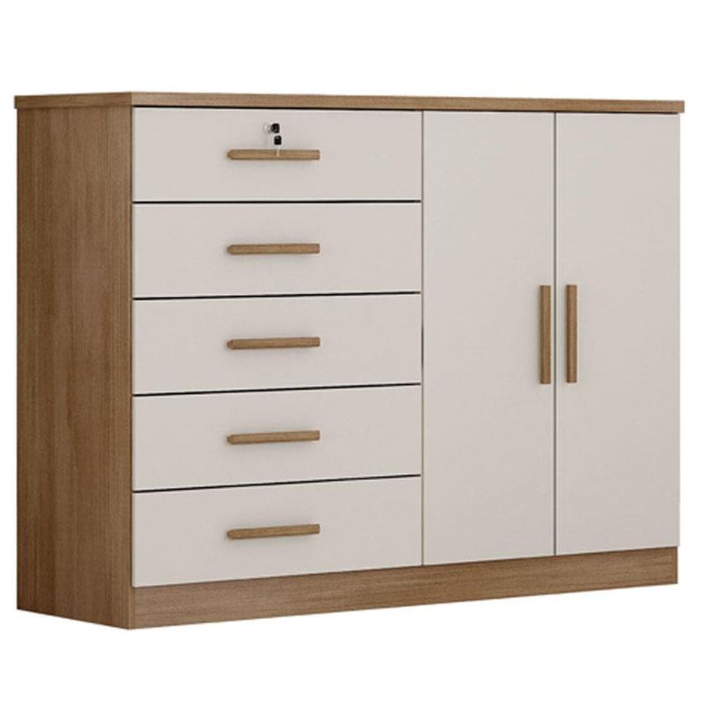 Cômoda Seul 2 Portas 5 Gavetas Cumaru 25 Fendi- Novo Horizonte