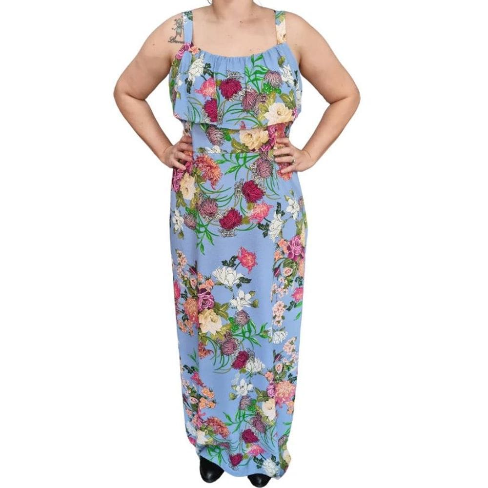 Vestido Feminino Longo Floral Rutilan Alça Babado